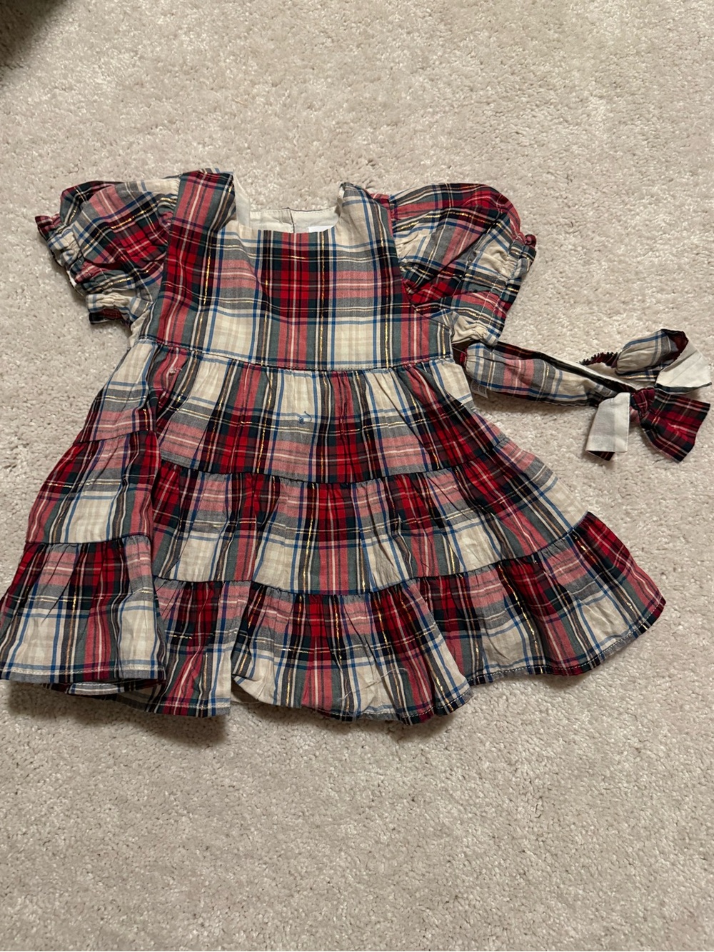 NWT holiday dress with matching bow and attached bloomer baby gap